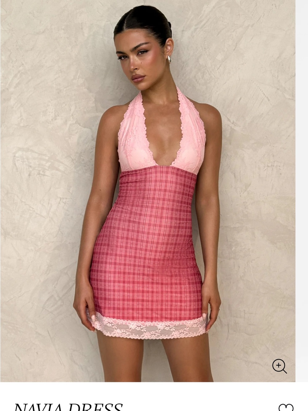 Tiger Mist Pink Plaid Lace Halter Slip Dress
